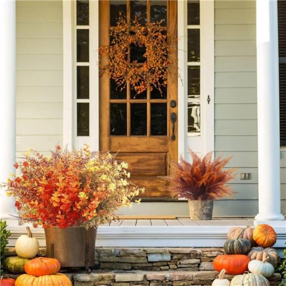 "24 Bundles Artificial Fall Flowers - UV Resistant Faux Boston Fern for Outdoor - Picture 6 of 7